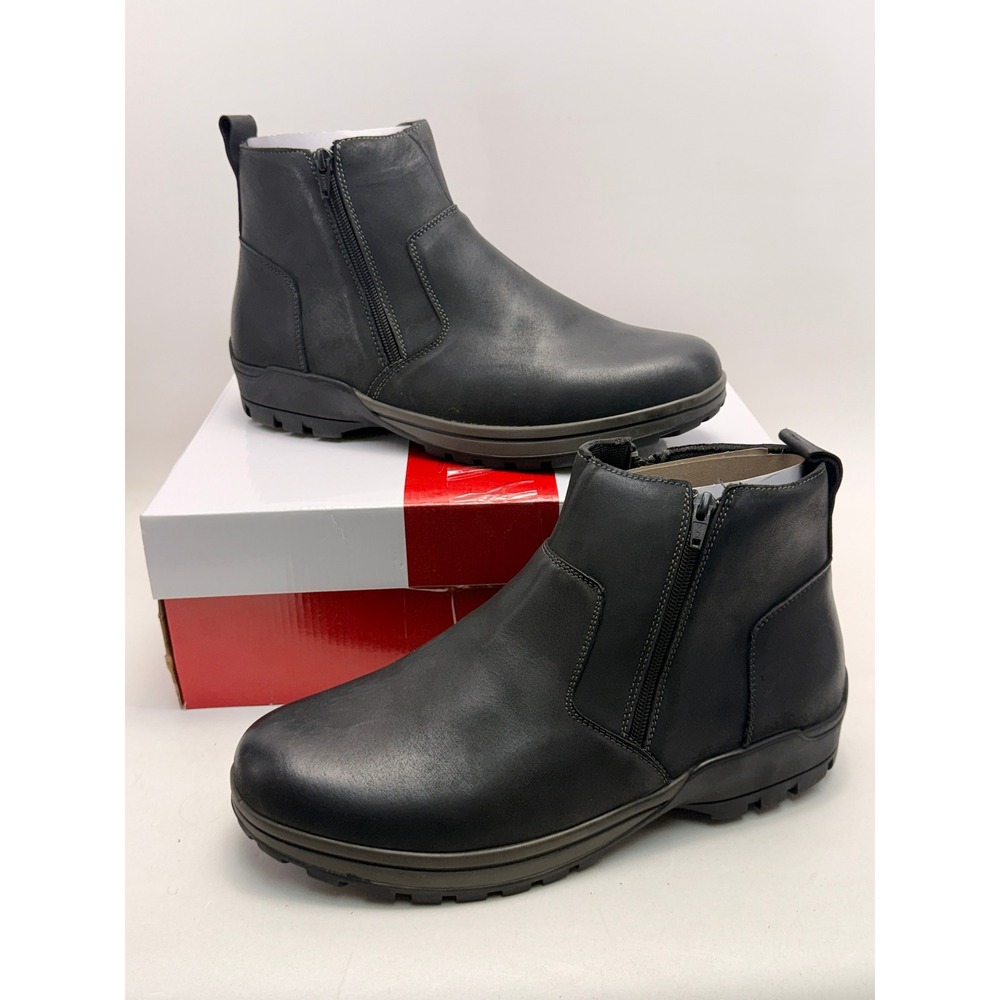 Brock MBA025L Mens Black Leather Ankle Boots Side Zip Extra Wide 5E Size 12